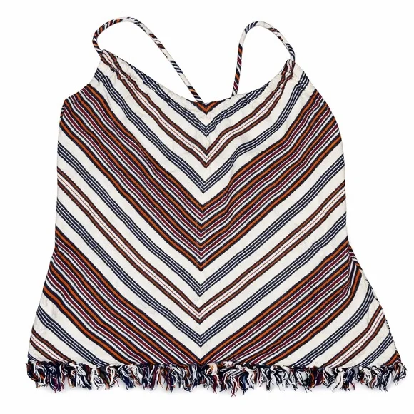 Hippie Laundry Boho Chevron Fringe Tank Top Size M 100% Cotton Striped Festival - Picture 2 of 7